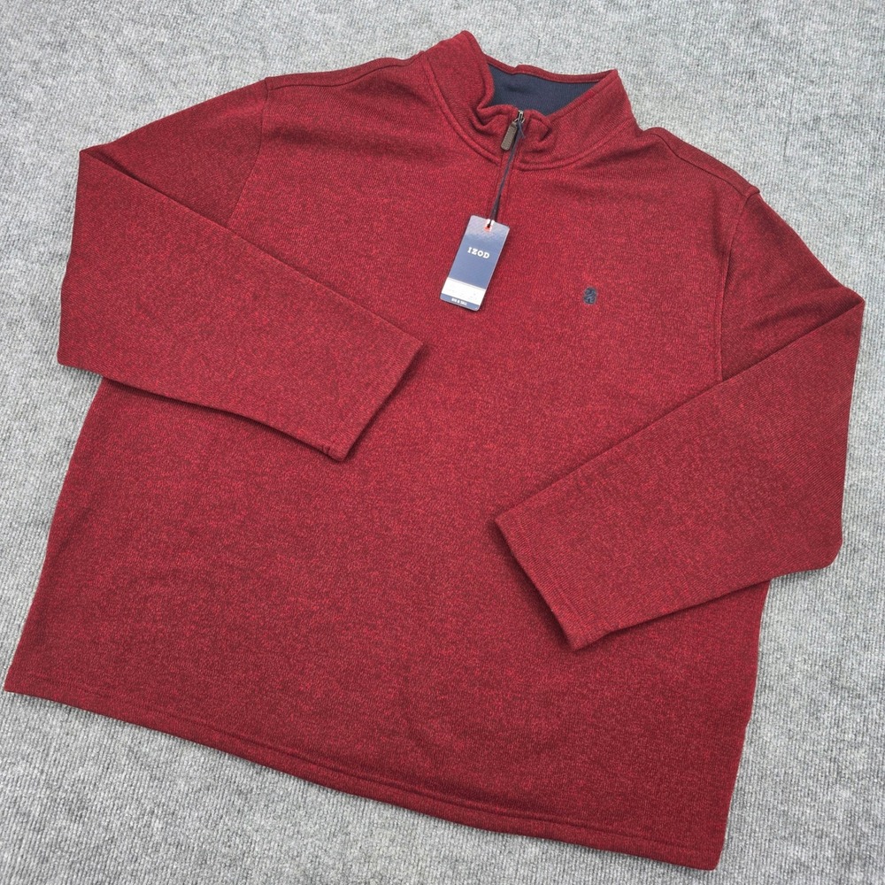IZOD Mens Big and Tall 2XL Quarter Zip Pullover Sweater Heathered Burgundy Red